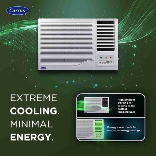 Carrier 2 Ton 3 Star Fixed Speed Window AC | 100% Copper | Energy Saver Mode | Turbo Mode | Remote Control (Estrella FX | White) 2025 Model