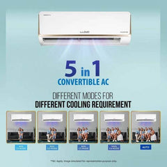 Lloyd 1 Ton 5 Star Inverter Split AC | 5 in 1 Convertible | Smart 4-Way Swing | Wi-Fi Ready | Clean Air Filter | Turbo Cool | Strong Dehumidifier | 100% Copper (GLS12I5FOJGR, White) 2025 Model