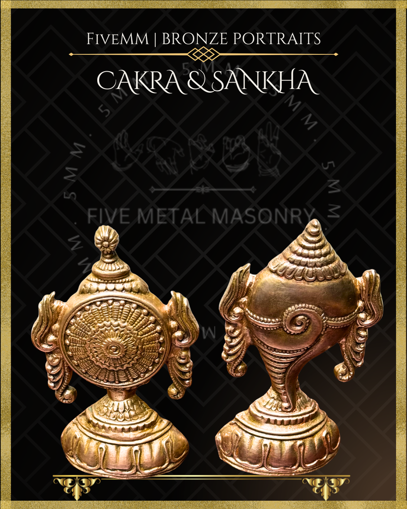 Chakra & Sankha Panchaloha Bronze Icon Set - 6"