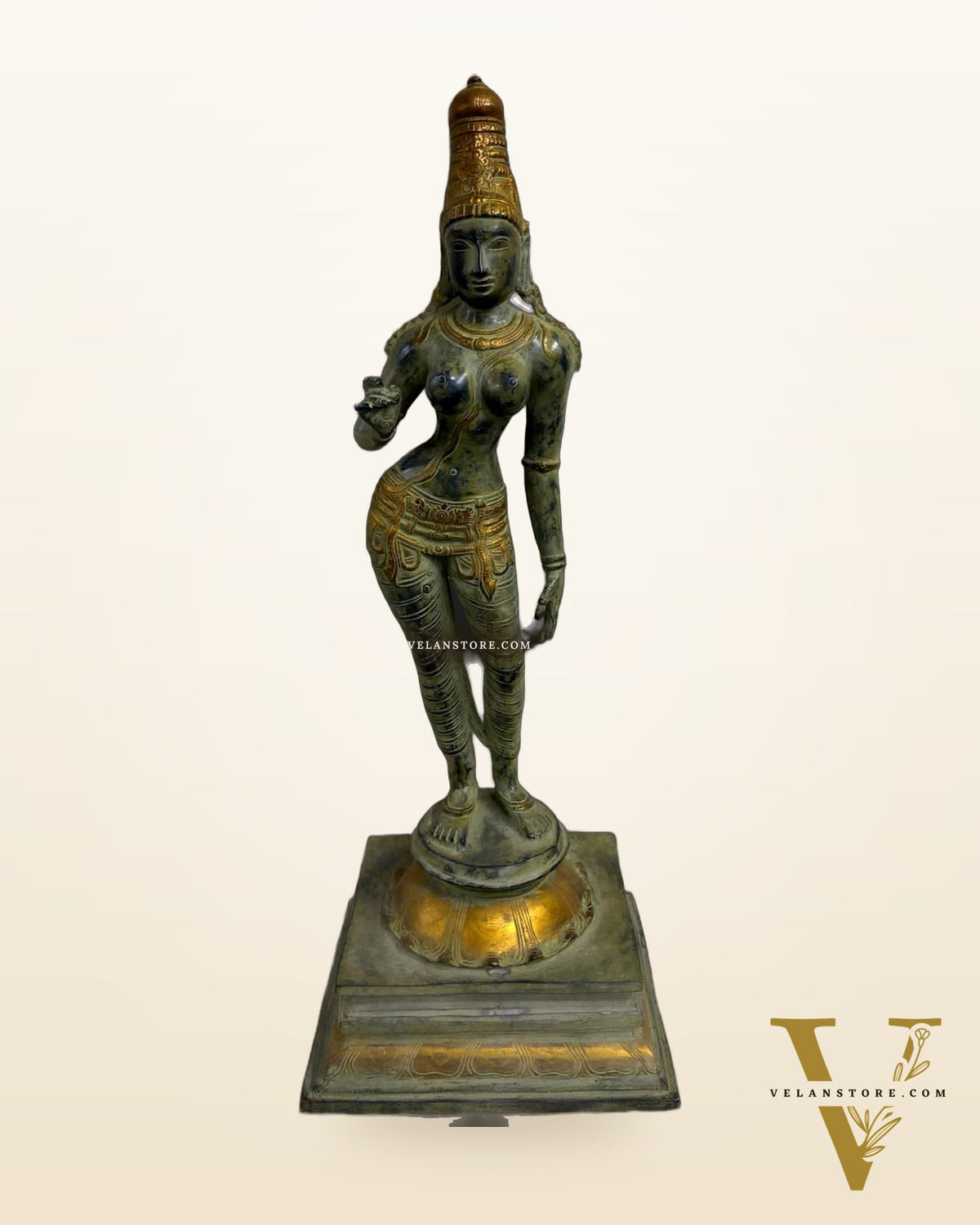 24-Inch Pure Brass Standing Uma Parvati Devi Idol