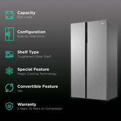 Haier 602 Litres 3 Star Frost Free Side by Side Refrigerator with Magic Cooling Technology (HRS-682SS, Shiny Steel)