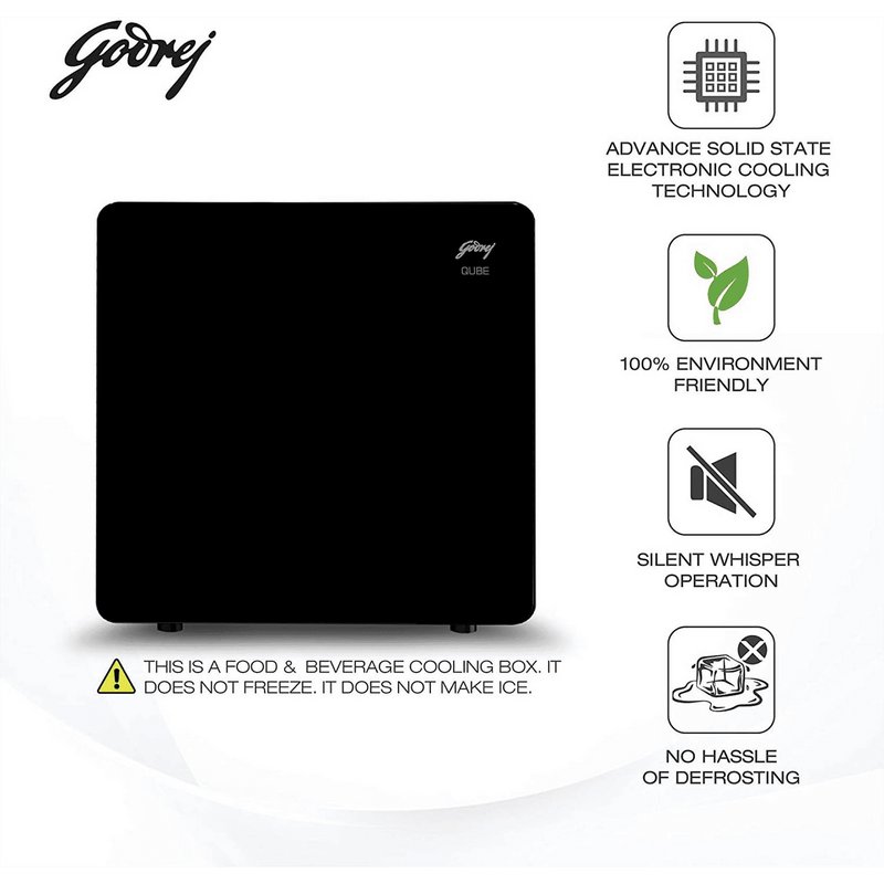 Godrej Qub30 Litres Frost Free Single Door Refrigerator with Solid State Electronic Cooling (TEC QUBE 30L HS Q103, Black)