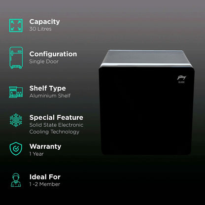Godrej Qub30 Litres Frost Free Single Door Refrigerator with Solid State Electronic Cooling (TEC QUBE 30L HS Q103, Black)