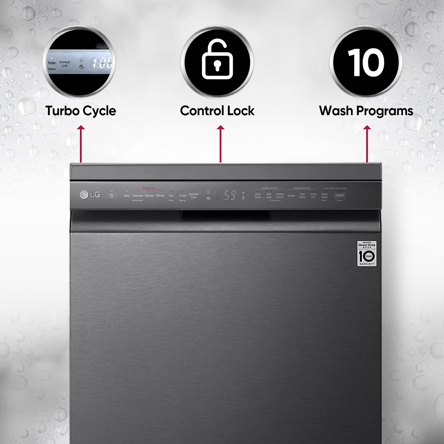 LG DFB424FM 14 Place Settings Free Standing Dishwasher with Inverter Direct Drive (Matt Black)