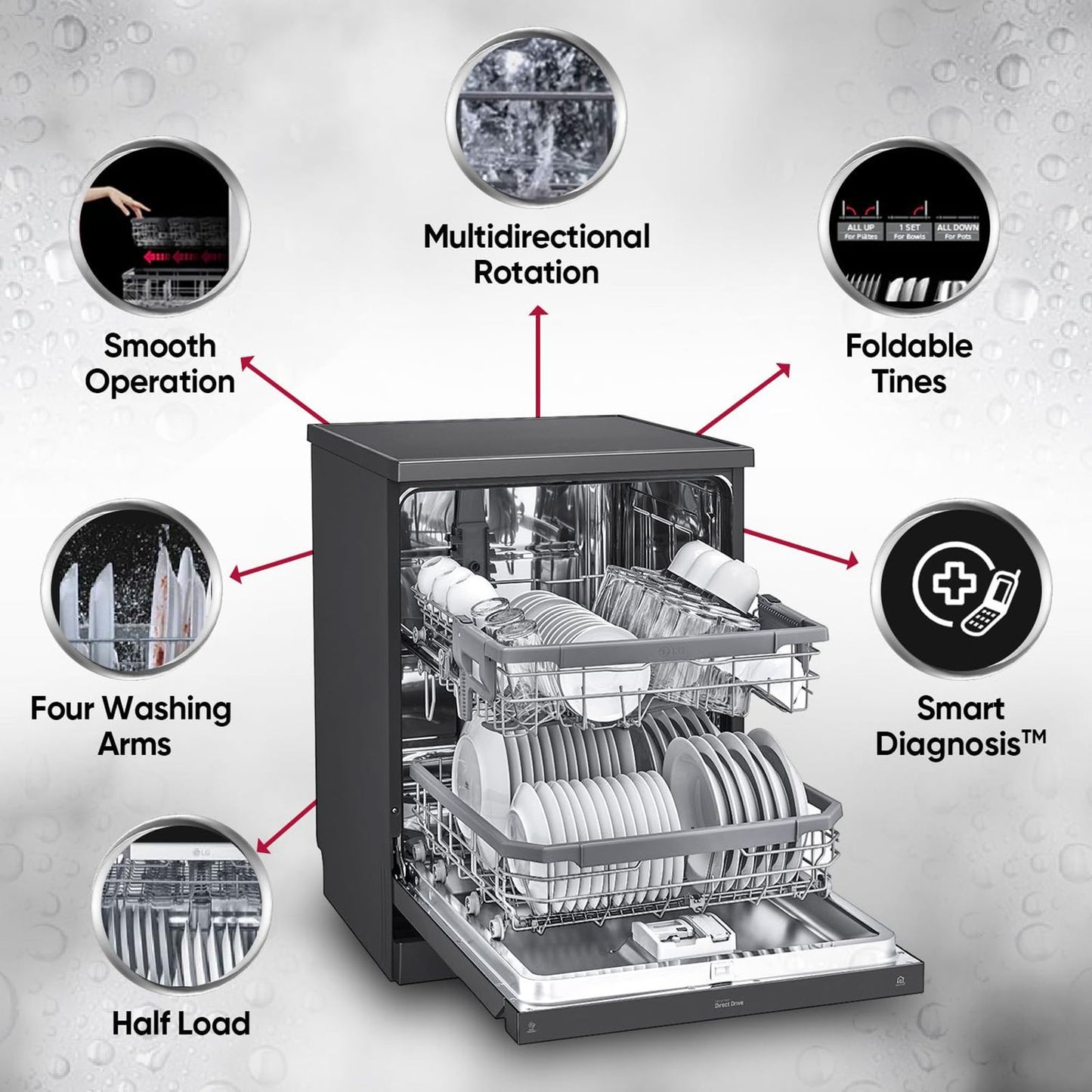 LG DFB424FM 14 Place Settings Free Standing Dishwasher with Inverter Direct Drive (Matt Black)