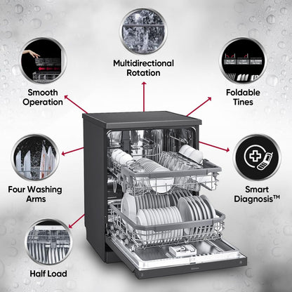 LG DFB424FM 14 Place Settings Free Standing Dishwasher with Inverter Direct Drive (Matt Black)