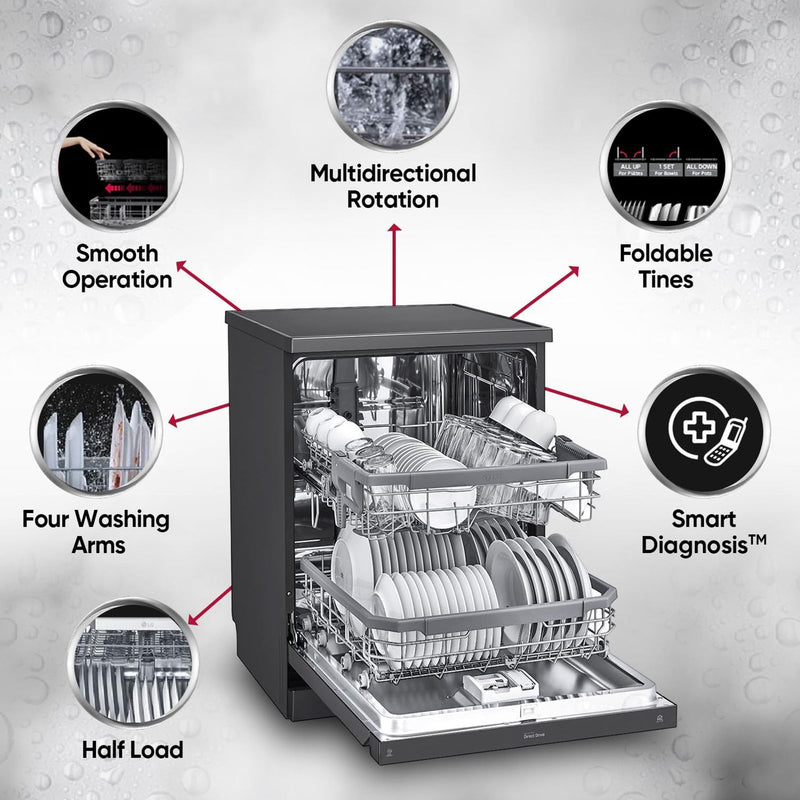 LG DFB424FM 14 Place Settings Free Standing Dishwasher with Inverter Direct Drive (Matt Black)
