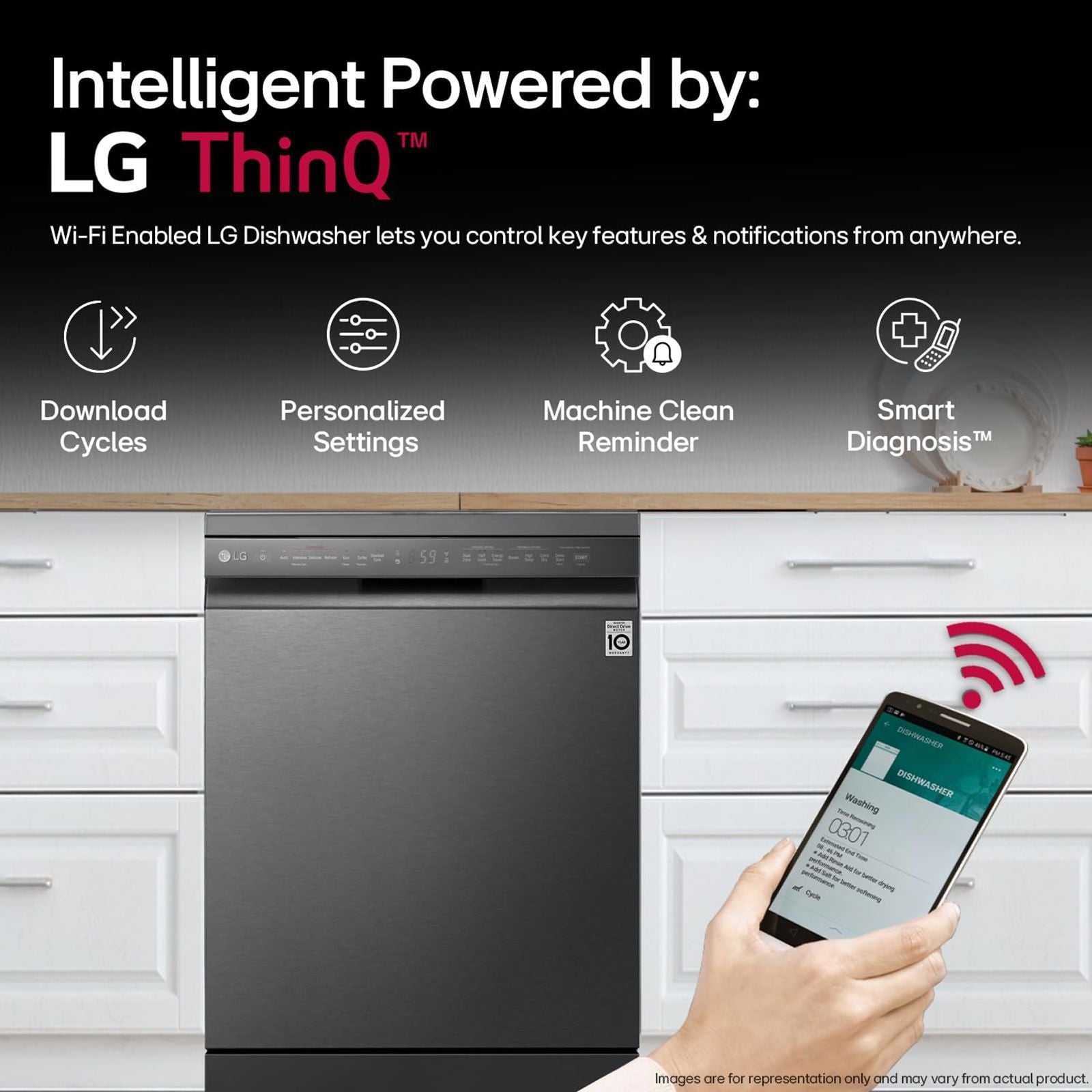 LG DFB424FM 14 Place Settings Free Standing Dishwasher with Inverter Direct Drive (Matt Black)