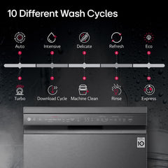 LG DFB424FM 14 Place Settings Free Standing Dishwasher with Inverter Direct Drive (Matt Black)