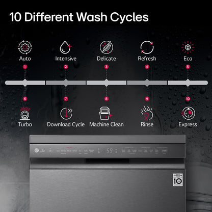 LG DFB424FM 14 Place Settings Free Standing Dishwasher with Inverter Direct Drive (Matt Black)