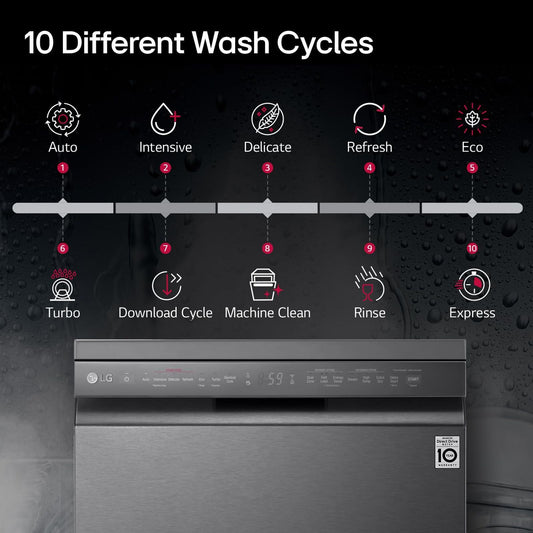 LG DFB424FM 14 Place Settings Free Standing Dishwasher with Inverter Direct Drive (Matt Black)