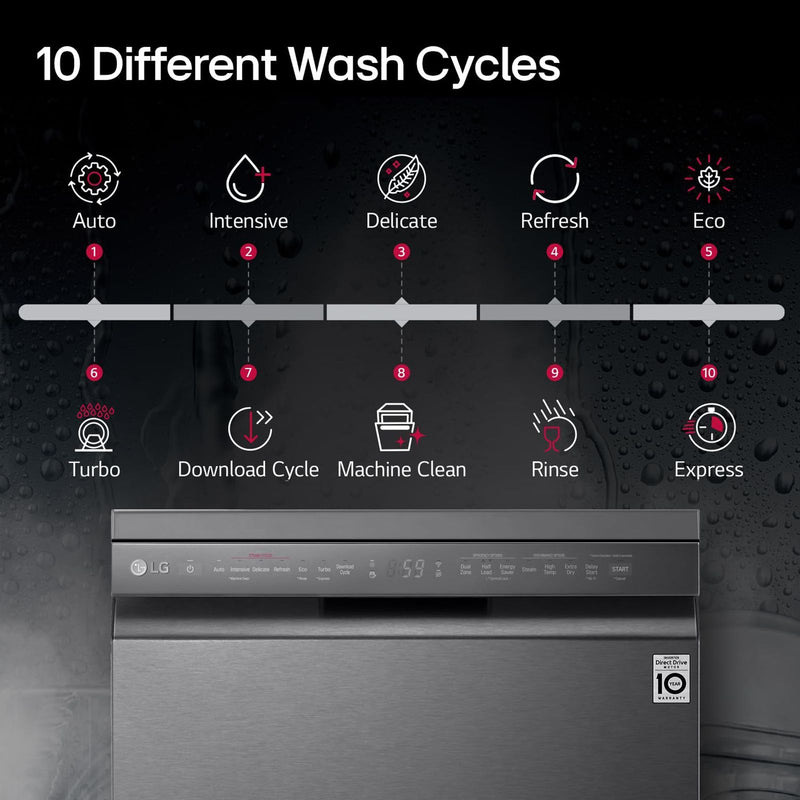 LG DFB424FM 14 Place Settings Free Standing Dishwasher with Inverter Direct Drive (Matt Black)