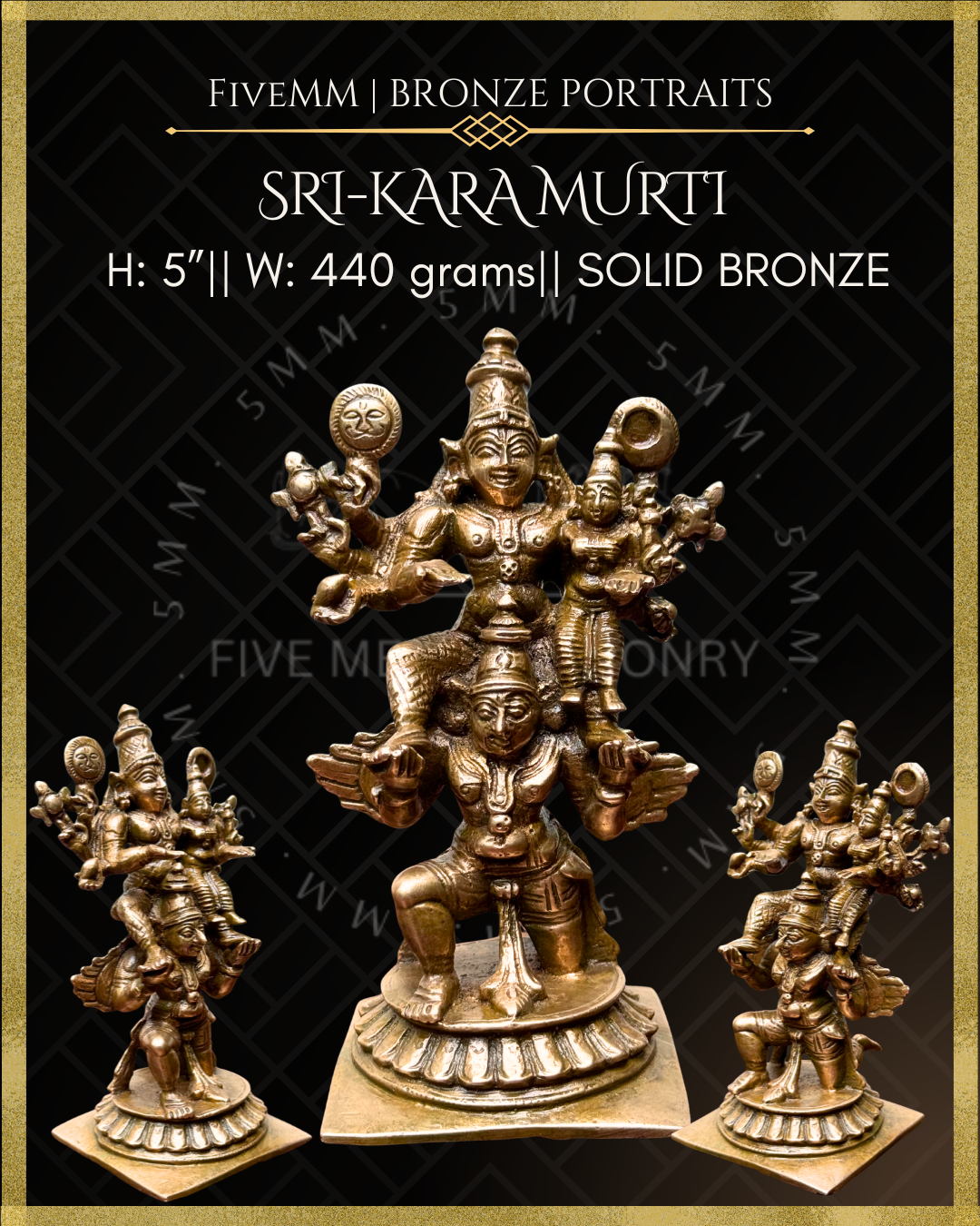 Vishnu with Lakshmi on Garuda Panchaloha Bronze Icon - 5"