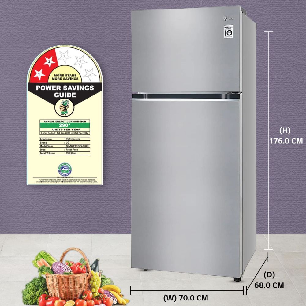 LG 398 Litres 2 Star Frost Free Double Door Convertible Refrigerator with Smart Diagnosis (GL-S422SPZY.DPZZEB, Shiny Steel)