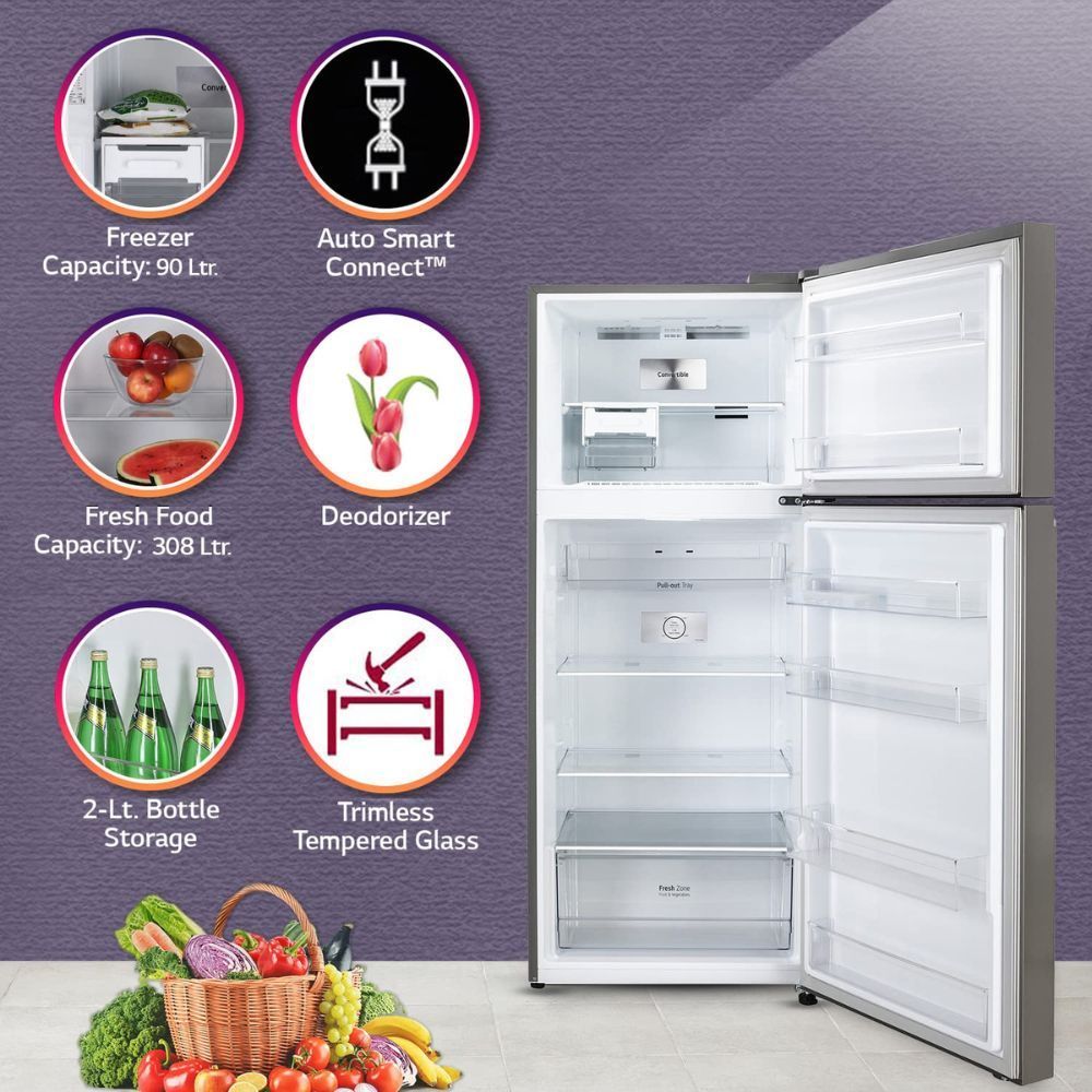 LG 398 Litres 2 Star Frost Free Double Door Convertible Refrigerator with Smart Diagnosis (GL-S422SPZY.DPZZEB, Shiny Steel)