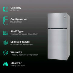 LG 398 Litres 2 Star Frost Free Double Door Convertible Refrigerator with Smart Diagnosis (GL-S422SPZY.DPZZEB, Shiny Steel)