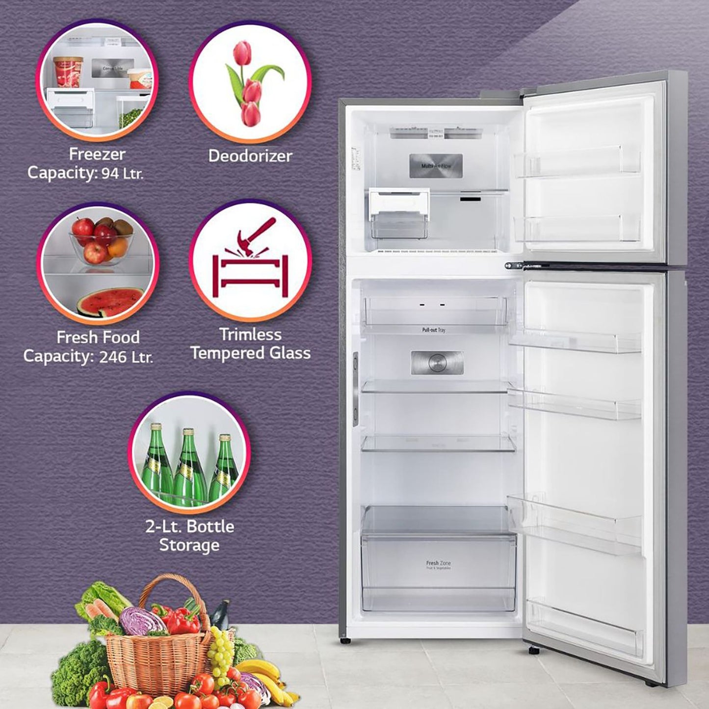 LG 380 Litres 2 Star Frost Free Double Door Refrigerator with Smart Diagnosis (GL-N412SDSY, Dazzle Steel)