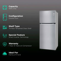 LG 380 Litres 2 Star Frost Free Double Door Refrigerator with Smart Diagnosis (GL-N412SDSY, Dazzle Steel)
