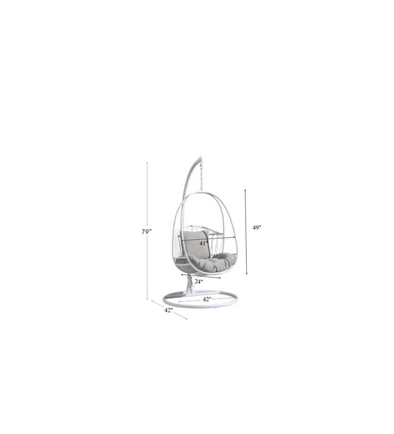 Olivia Single Seater Hanging Swing With Stand For Balcony , Garden (White)