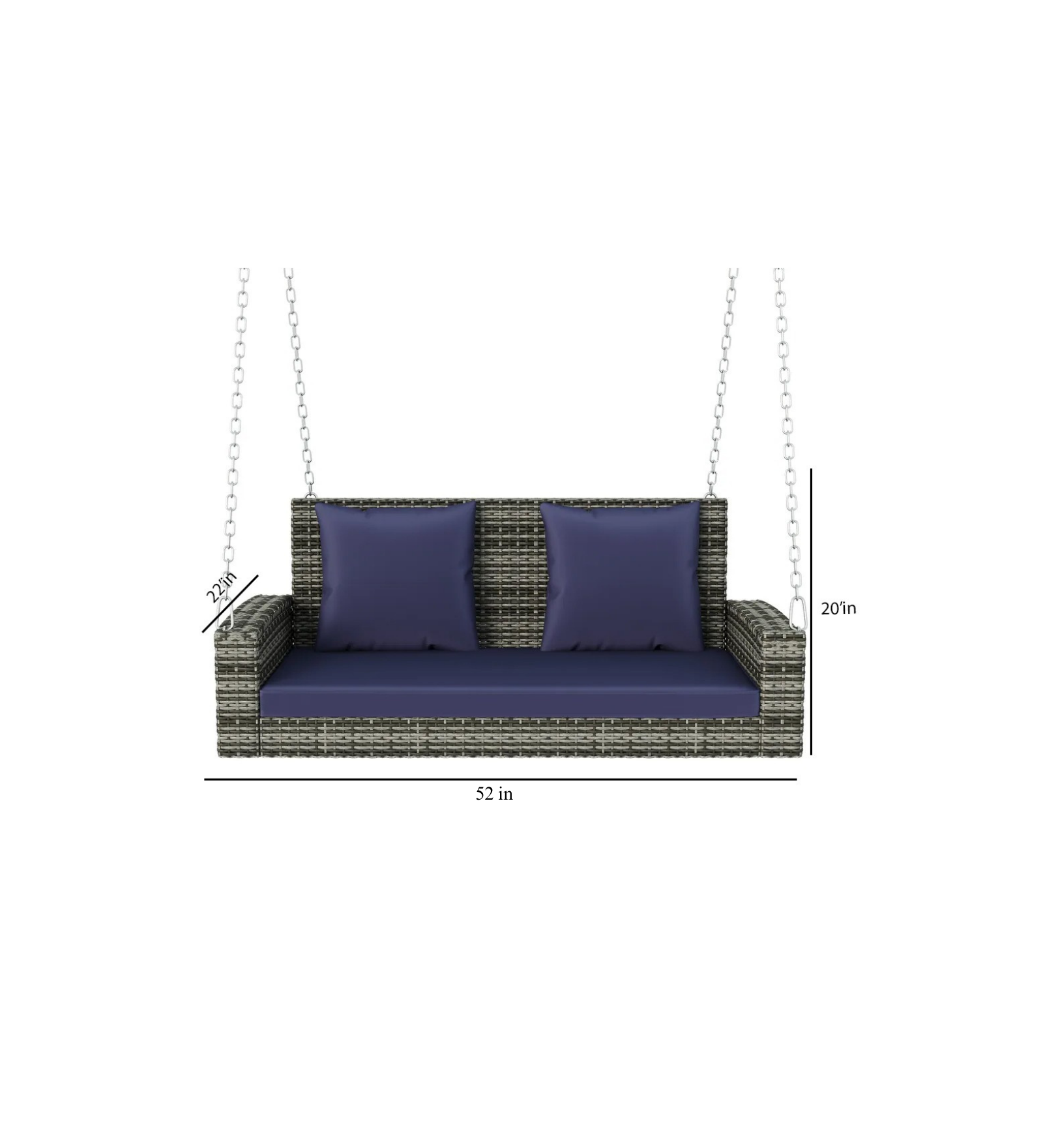 Knut Double Seater Hanging Swing Without Stand For Balcony , Garden Swing (Grey + Blue)