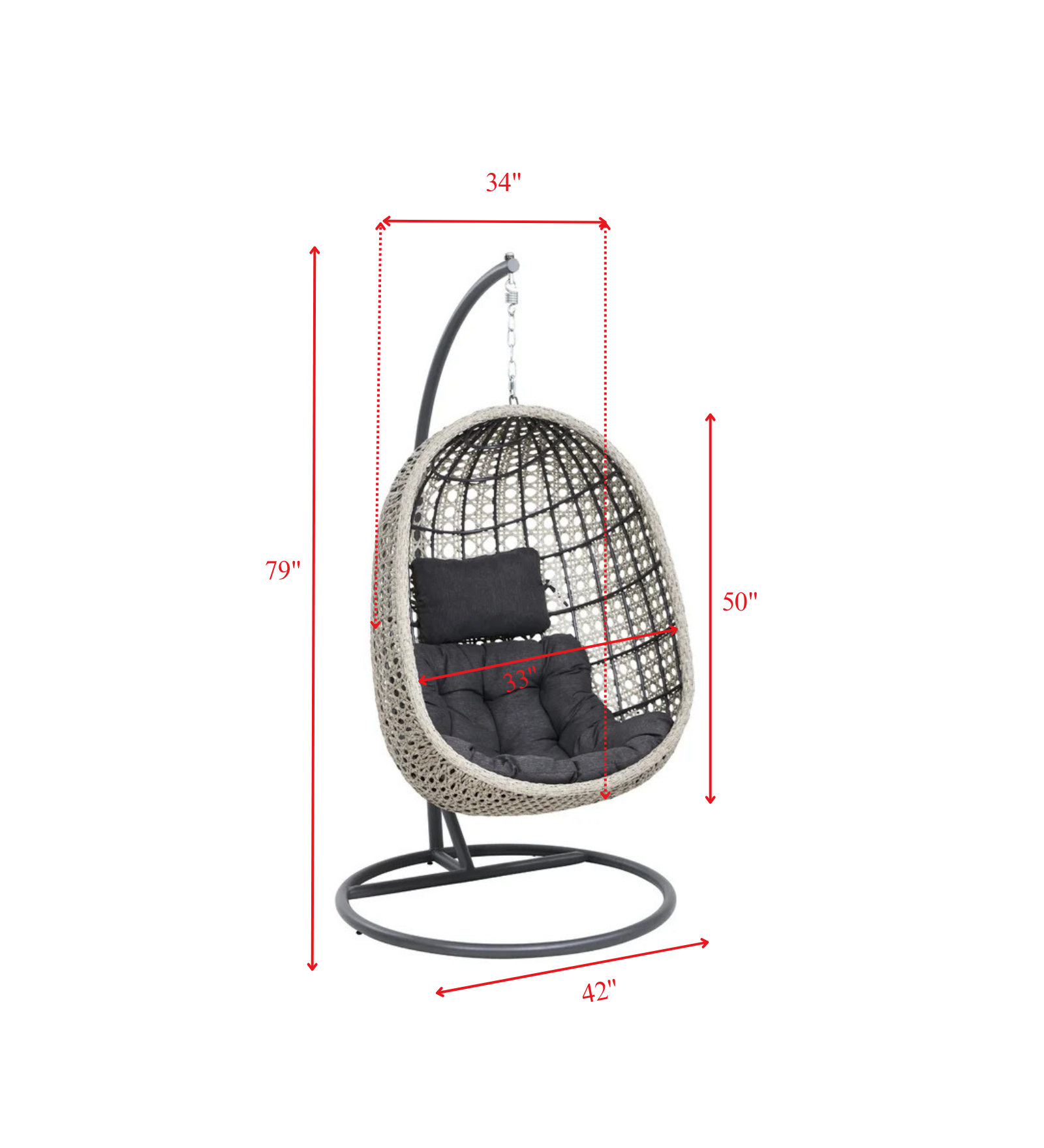 Rodolfo Single Seater Hanging Swing With Stand For Balcony , Garden Swing (Grey)