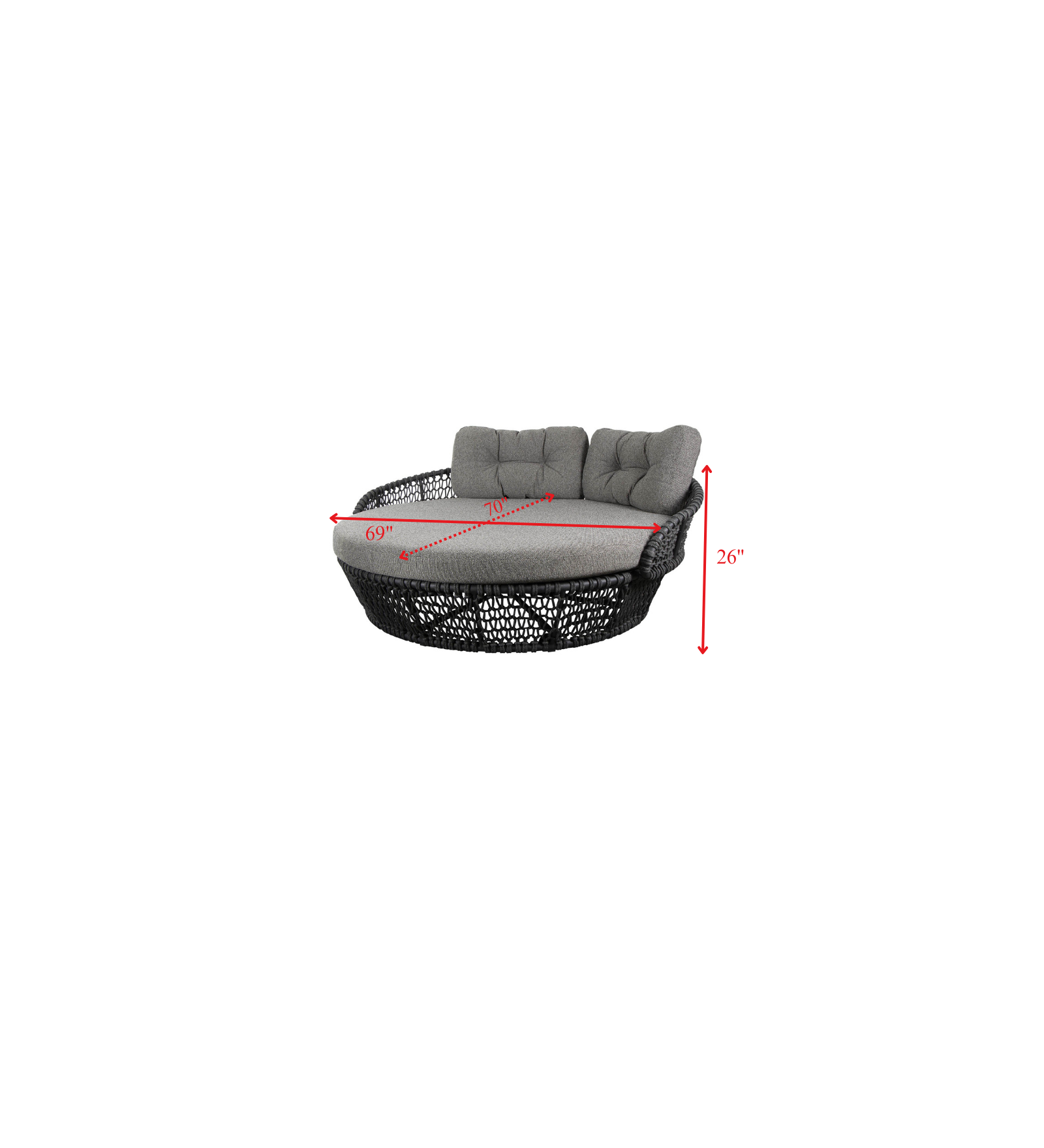 Greco Outdoor Poolside Sunbed With Cushion Daybed (Black) Braided & Rope