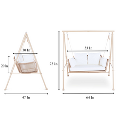 Sirena Double Seater Hanging Swing With Stand For Balcony , Garden Swing (White +Tan)