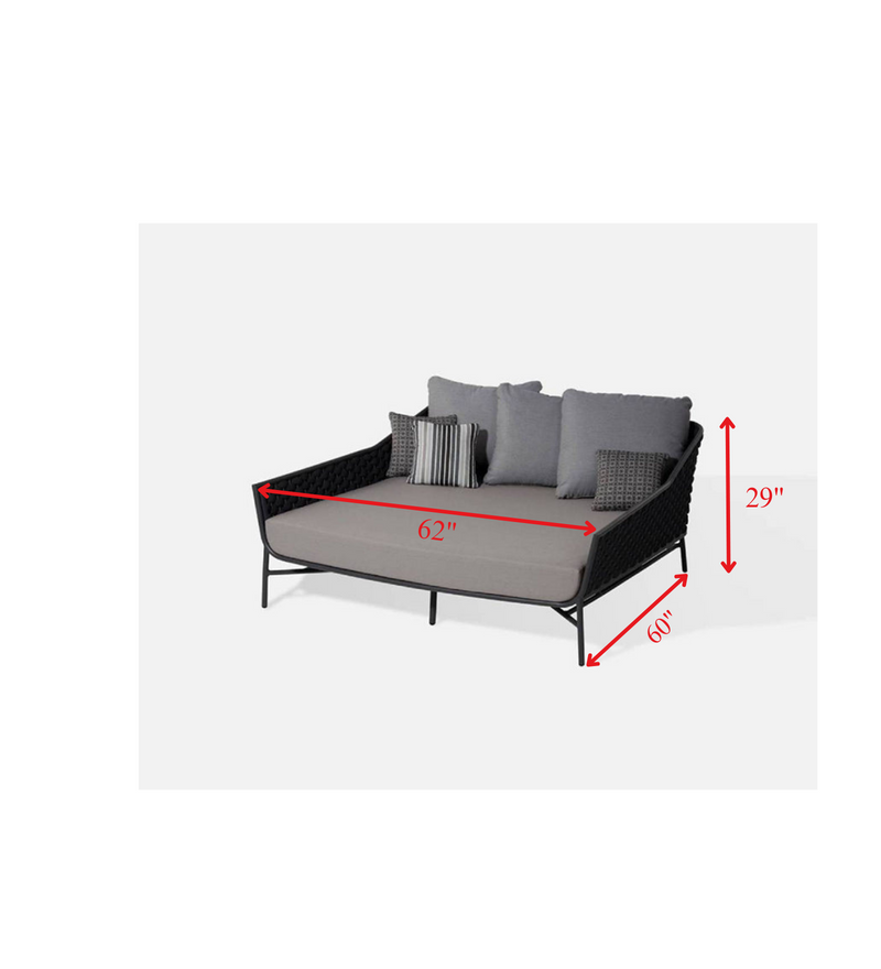 Nero Outdoor Poolside Sunbed With Cushion Daybed (Black) Braided & Rope
