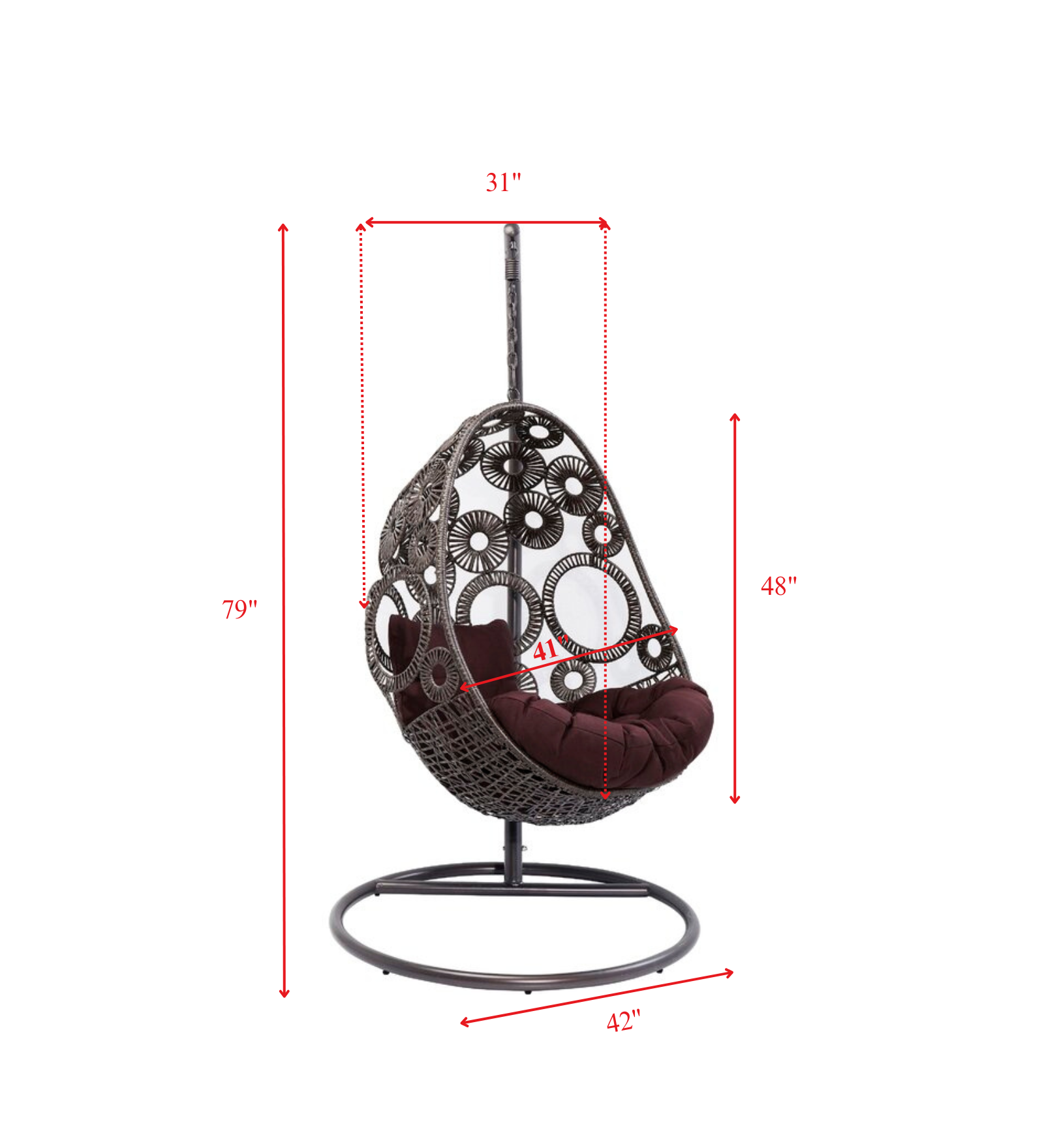 Trevisan Single Seater Hanging Swing With Stand For Balcony , Garden Swing (Dark Brown)