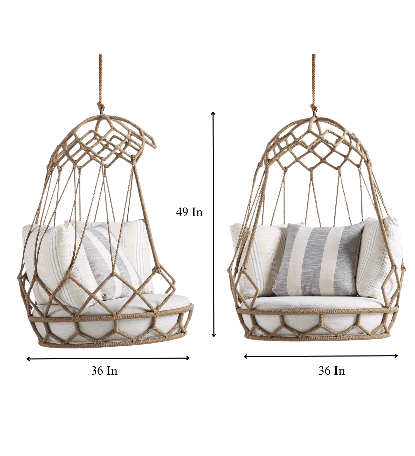 Vegan Single Seater Hanging Swing Without Stand For Balcony (Natural Brown) Braided & Rope