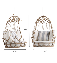 Vegan Single Seater Hanging Swing Without Stand For Balcony (Natural Brown) Braided & Rope