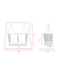 Inga Double Seater Hanging Swing With Stand For Balcony, Garden Swing (Grey) Braided & Rope