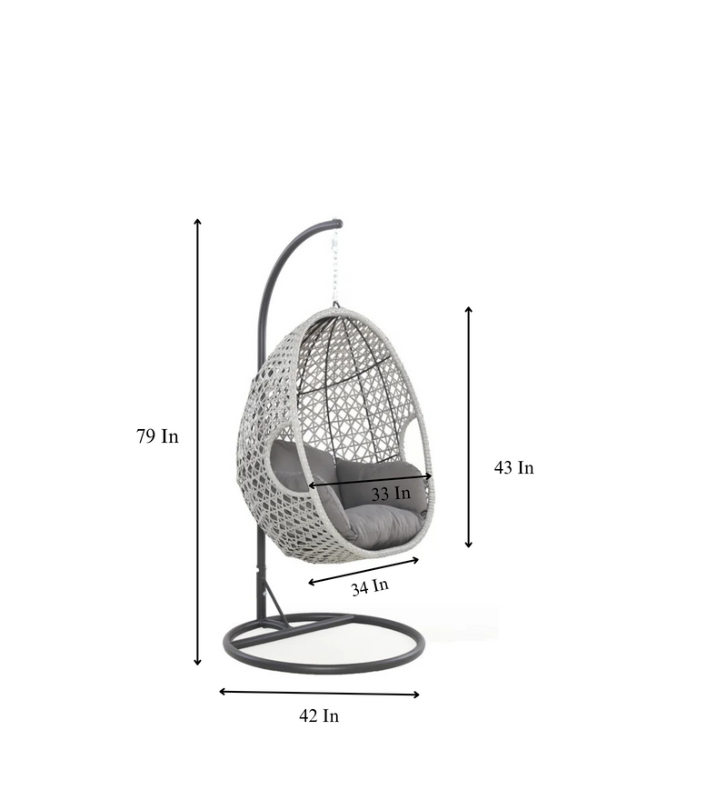 Luca Single Seater Hanging Swing With Stand For Balcony , Garden Swing (White)