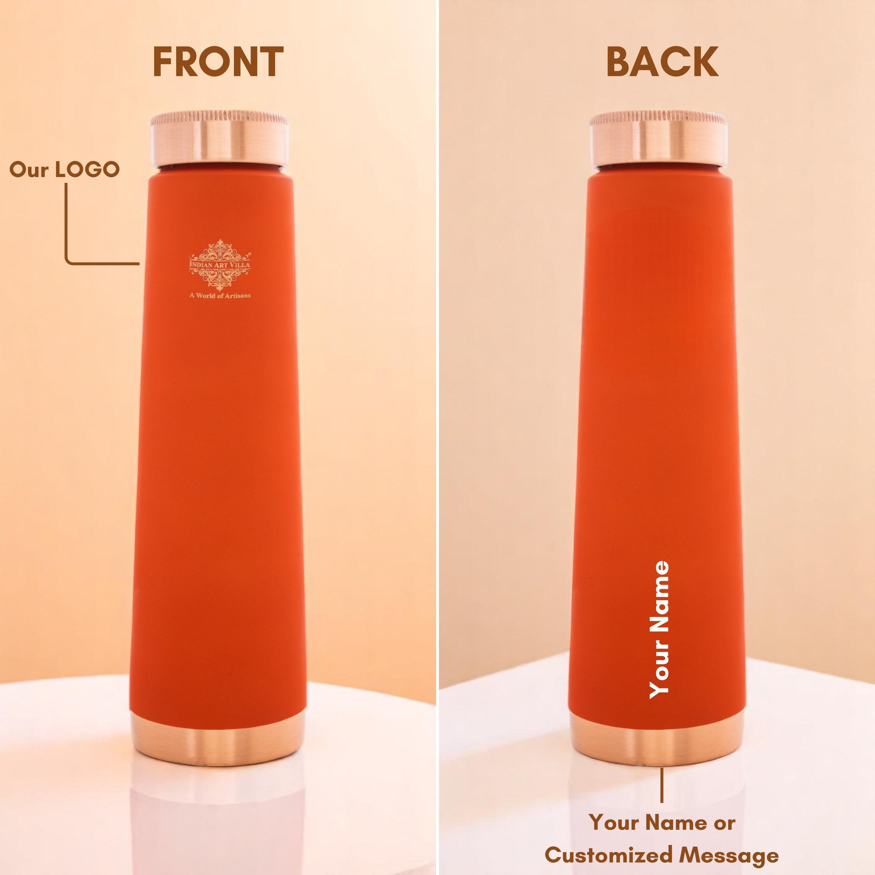 Personalized Copper Pyramid Shape Silk Finish Water Bottle