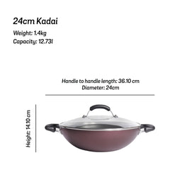 Meyer Merlot Non-Stick Kadai/Wok with Lid, 24cm