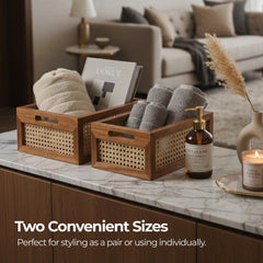 Multi-Purpose Rattan Organizer Caddy for Kitchen & Dining-Set Of 2