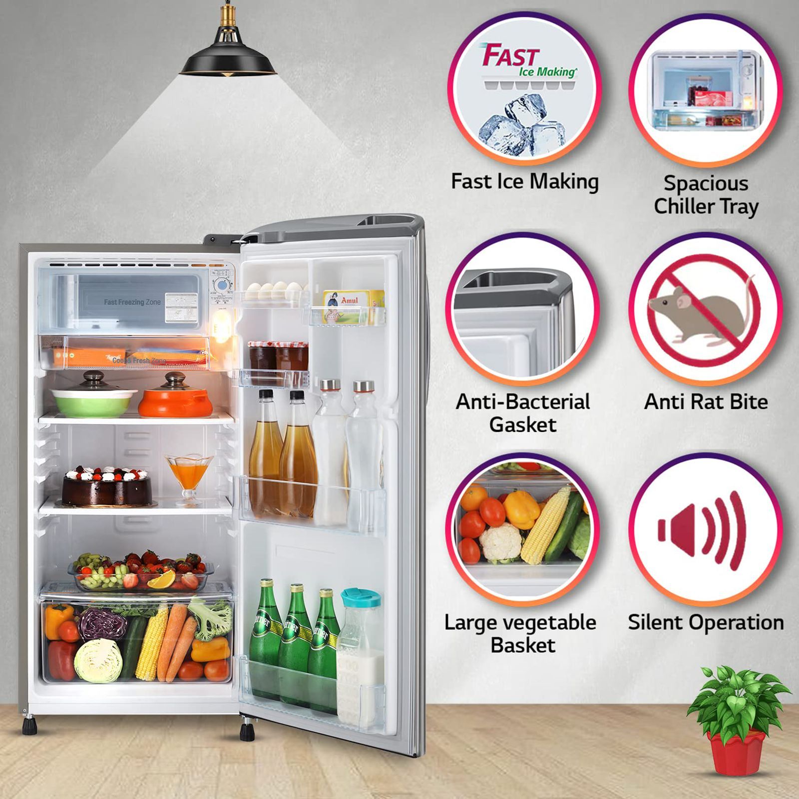 LG 185 Litres 3 Star Direct Cool Single Door Refrigerator with Stabilizer Free Operation (GL-B201APZD, Shiny Steel)