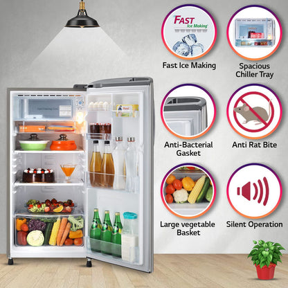 LG 185 Litres 3 Star Direct Cool Single Door Refrigerator with Stabilizer Free Operation (GL-B201APZD, Shiny Steel)