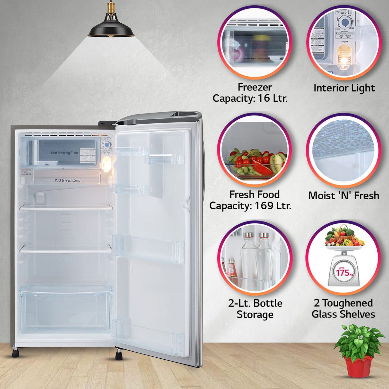 LG 185 Litres 3 Star Direct Cool Single Door Refrigerator with Stabilizer Free Operation (GL-B201APZD, Shiny Steel)