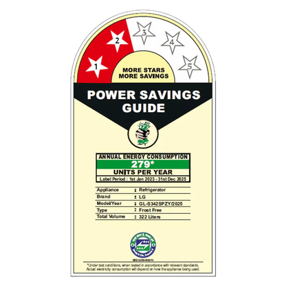 LG 322 Litres 2 Star Frost Free Double Door Convertible Refrigerator with Multi Air Flow System (GL-S342SPZY, Shiny Steel)