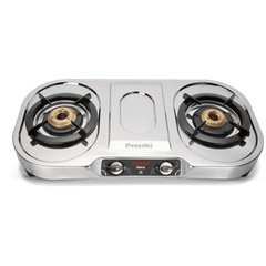 Preethi Vesta, 2 Burner Stainless Steel Gas Stove, 5 Yr Body & Burner Warranty