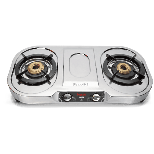 Preethi Vesta, 2 Burner Stainless Steel Gas Stove, 5 Yr Body & Burner Warranty
