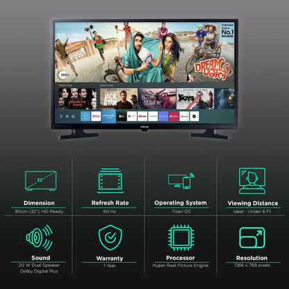 SAMSUNG Series 4 80 cm (32 inch) HD Ready LED Smart Tizen TV with Hyper Real Picture Engine (2020 Model)