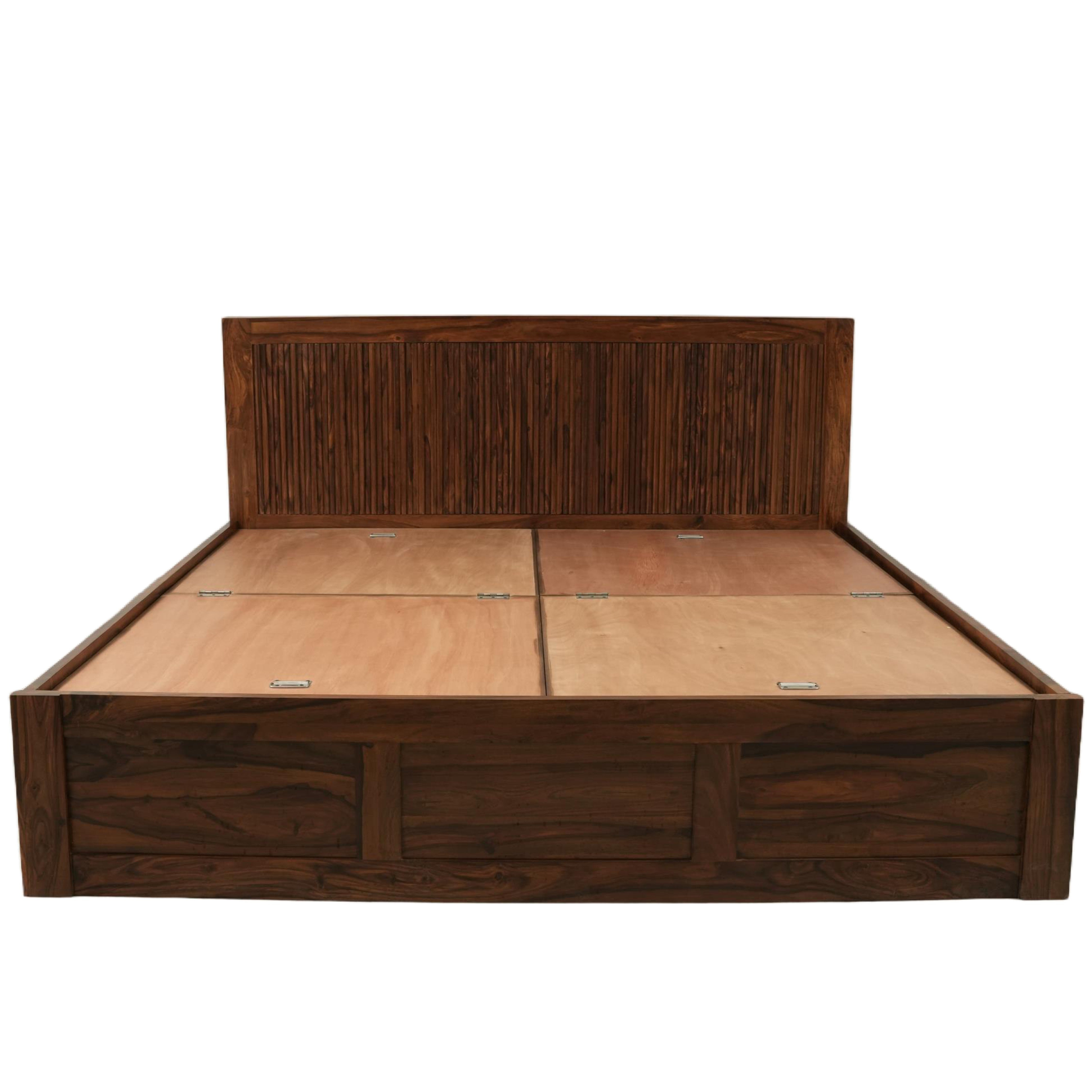 Premium Sheesham Wood Box Storage Bed with Slatted Headboard