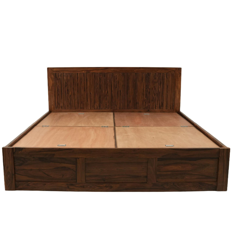 Premium Sheesham Wood Box Storage Bed with Slatted Headboard