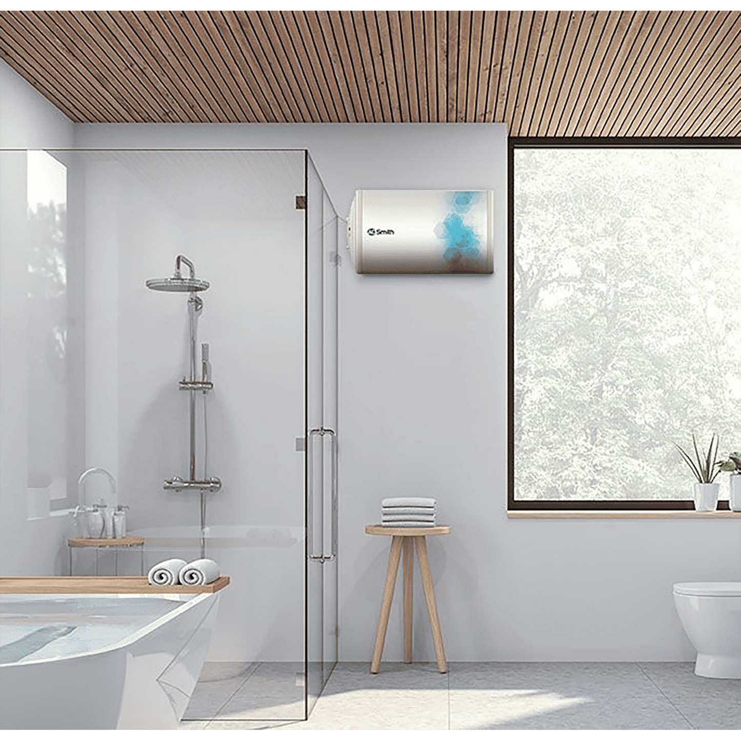 AO Smith Elegance Slim-LHS 25 Litres 3 Star Horizontal Storage Water Geyser with Glass Coated Incoloy Heating Element (White)