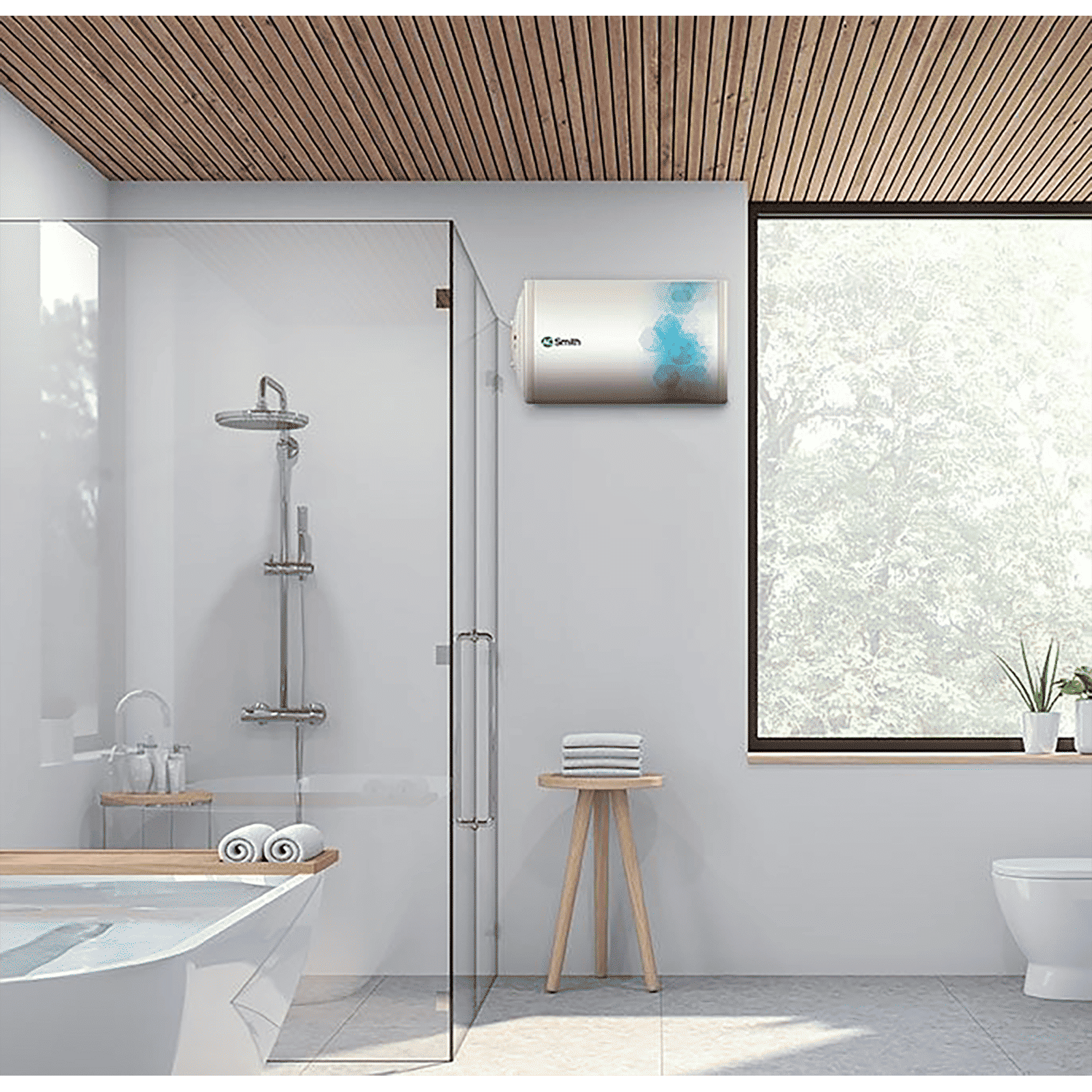 AO Smith Elegance Slim-LHS 25 Litres 3 Star Horizontal Storage Water Geyser with Glass Coated Incoloy Heating Element (White)