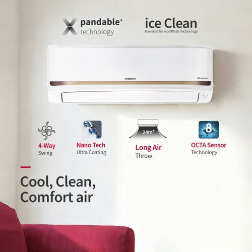 Hitachi 1 Ton 3 Star Inverter Split AC | Hot & Cold | 4 Way Swing | Long Air Throw | Silent Mode (RASG312PCDISS1TSPL, 2026 Model - New BEE Rating) White