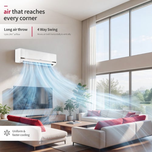 Hitachi 1.5 Ton 5 Star Inverter Split AC | Convertible Cooling | 4 Way Swing | Wi-Fi & Voice Control | Long Air Throw (RASX518PCDISM115TSPL, 2026 Model - New BEE Rating) White