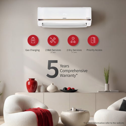 Hitachi 2 Ton 3 Star Inverter Split AC | Twin Rotary Compressor | 4 Way Swing | Long Air Throw (RAS.V322PCDIST, 2026 Model - New BEE Rating) White